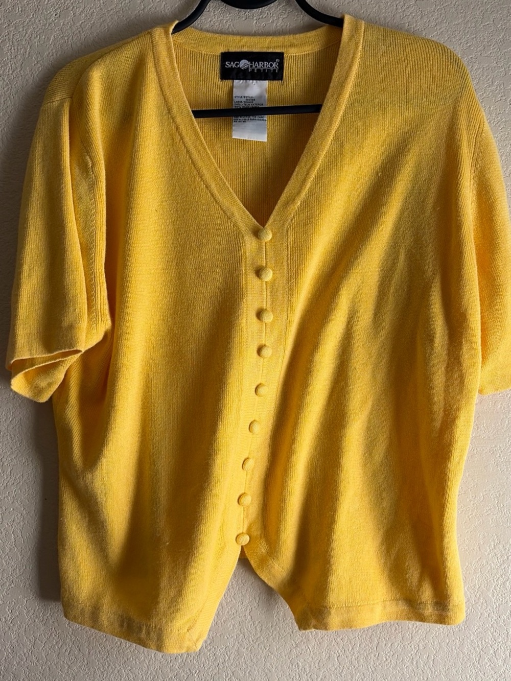 Sag Harbor Bright Yellow Short-Sleeve Button-Front V-Neck Top
